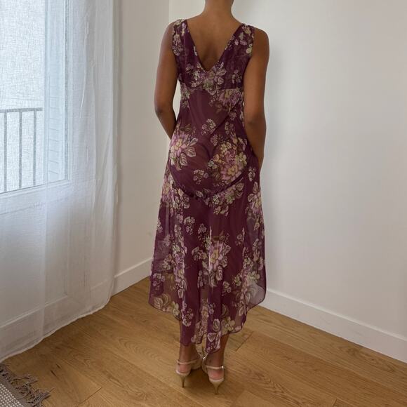 Italian Vintage Semi-Sheer Chiffon Bias-Cut Floral Midi Dress (M/L) - Picture 3 of 9